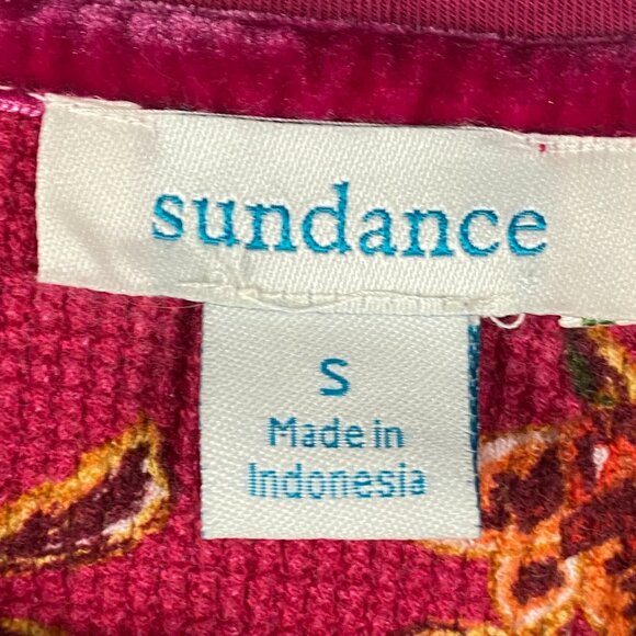 Sundance Red Floral Thermal T Shirt Size Small Crew Neck Long Sleeve - Picture 4 of 10